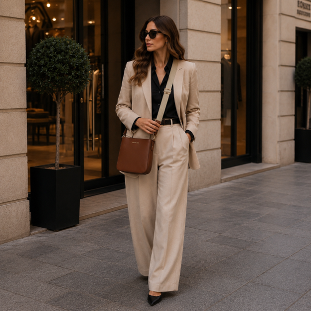 Borsa a spalla e a tracolla in Pelle color cuoio
