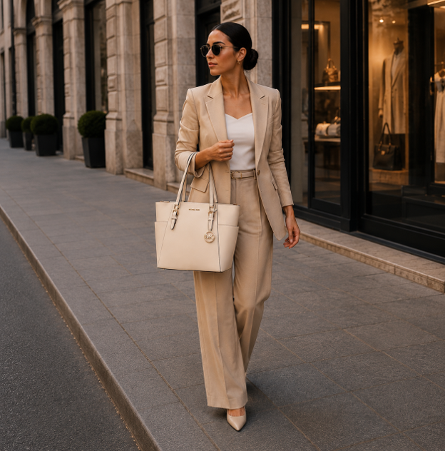 Cream Leather Shoulder Bag