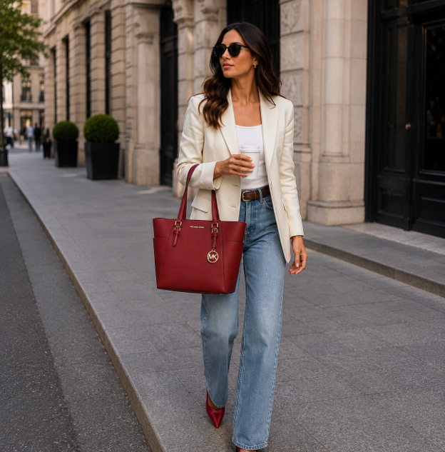 Borsa tote in pelle rosso ciliegia