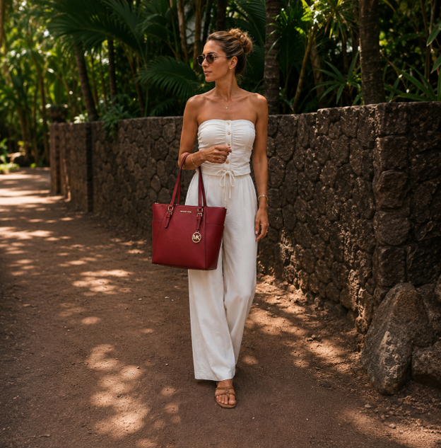 Borsa tote in pelle rosso ciliegia