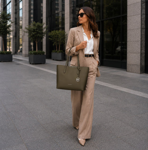 Borsa tote in pelle verde oliva