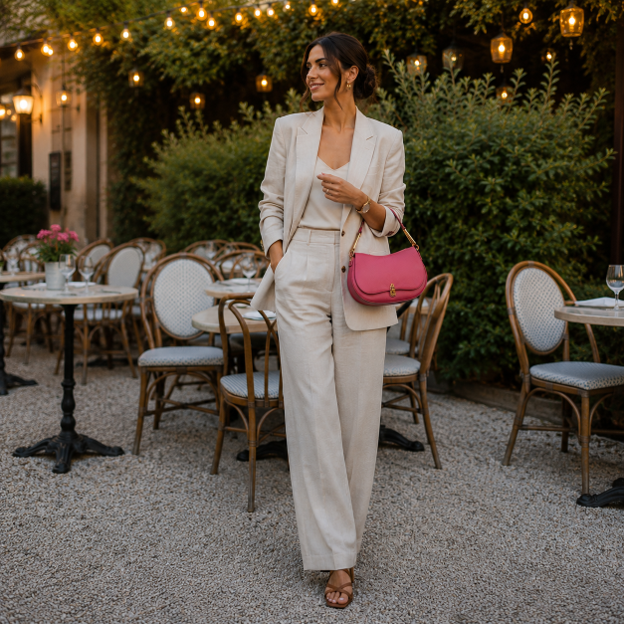 Borsa a tracolla in pelle fucsia