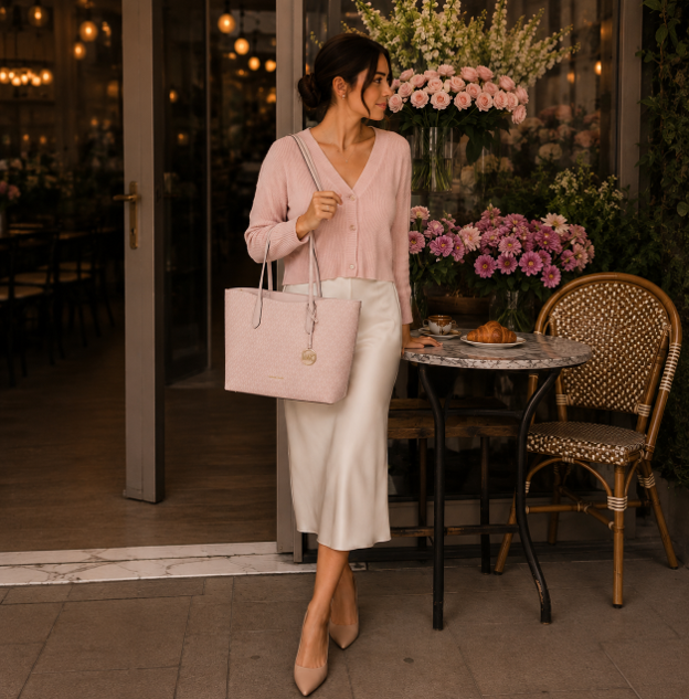 Borsa tote in pelle color rosa cipria
