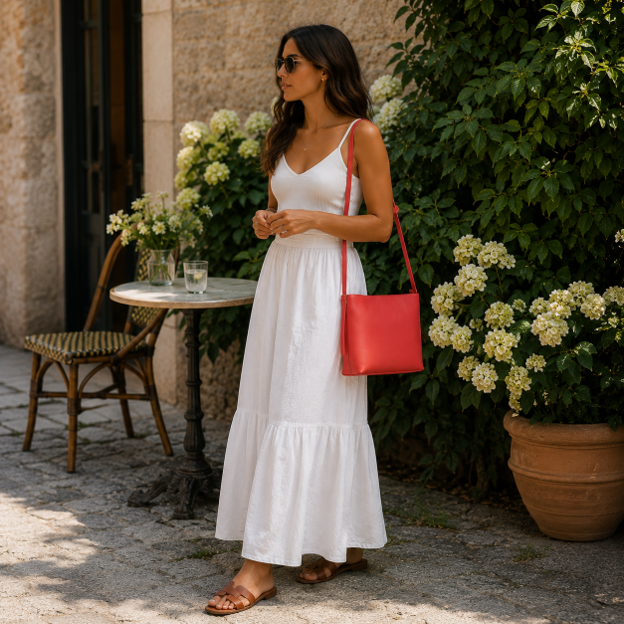 Borsa a tracolla in pelle color rosso corallo