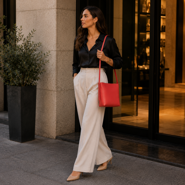 Borsa a tracolla in pelle color rosso corallo