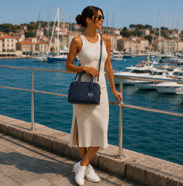 Borsa a mano in pelle blu navy