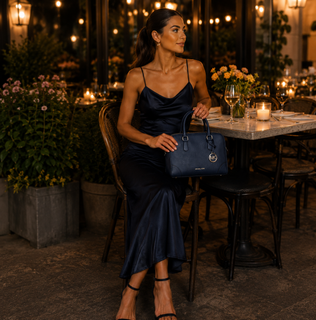 Borsa a mano in pelle blu navy