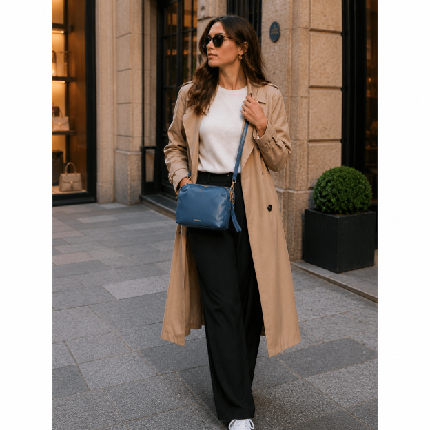 Borsa a tracolla in pelle azzurra