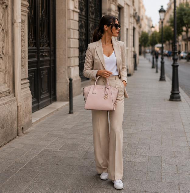 Borsa a mano in pelle color rosa cipria