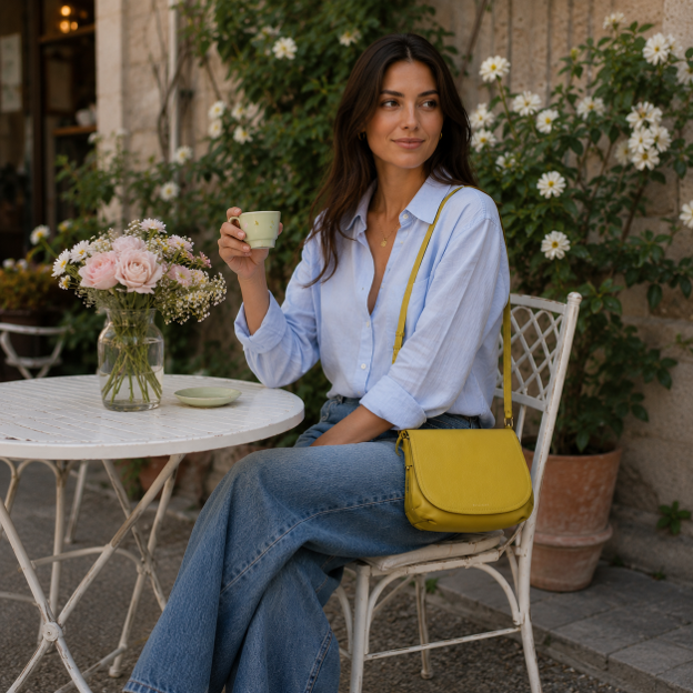 Borsa a tracolla in pelle color giallo limone