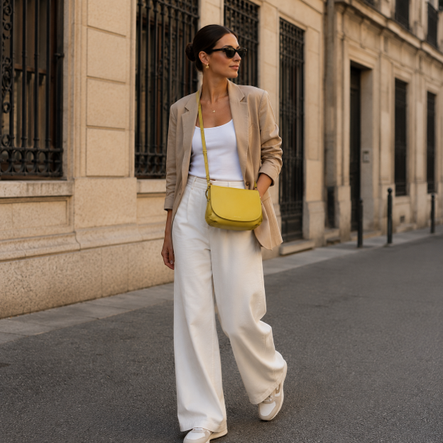 Borsa a tracolla in pelle color giallo limone