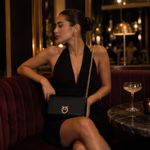Black calf leather mini shoulder bag