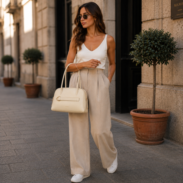 Borsa a spalla in pelle bianca