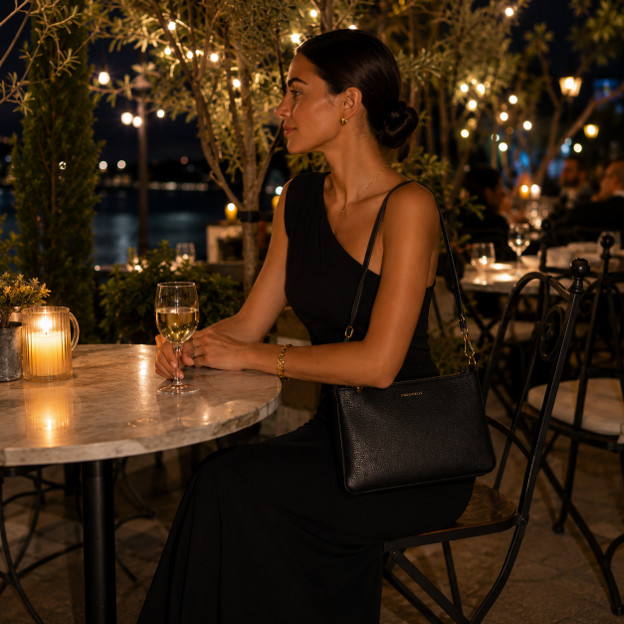 Borsa a spalla in pelle nera