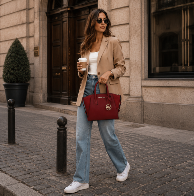 Borsa a mano e a tracolla in pelle rosso ciliegia