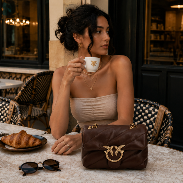 Borsa a spalla in pelle di vitello color cioccolato