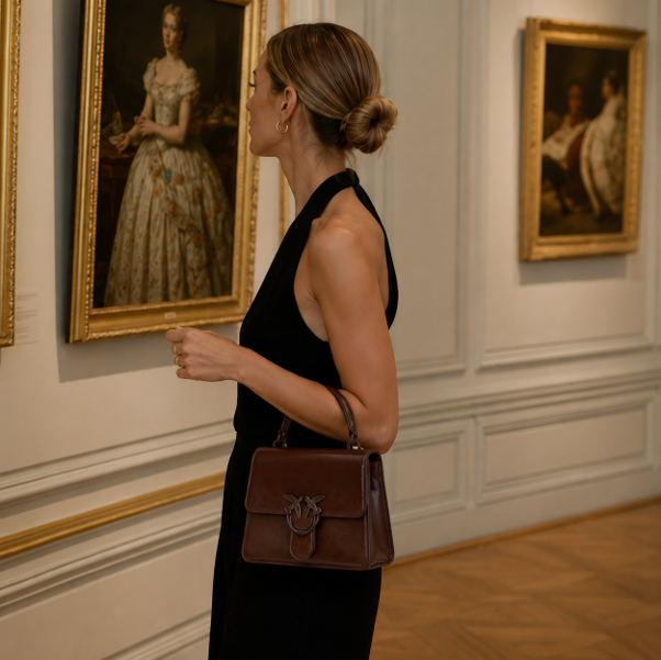 Borsa a mano mini in pelle di capra marrone