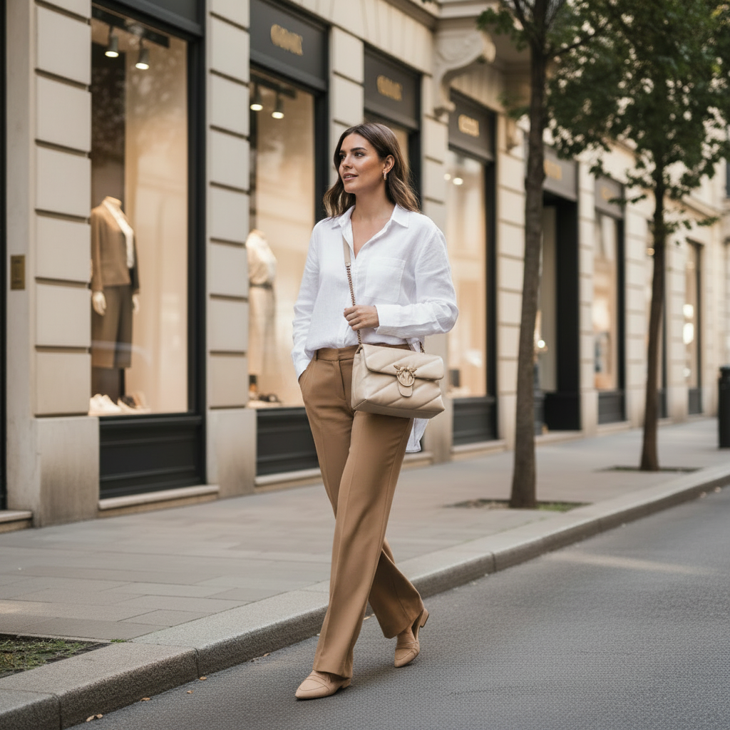 Borsa a spalla Classic in pelle di vitello sabbia