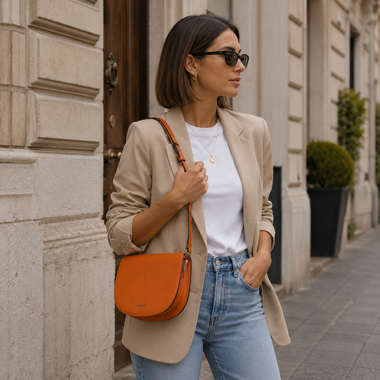 Borsa a spalla a mezzaluna arancione