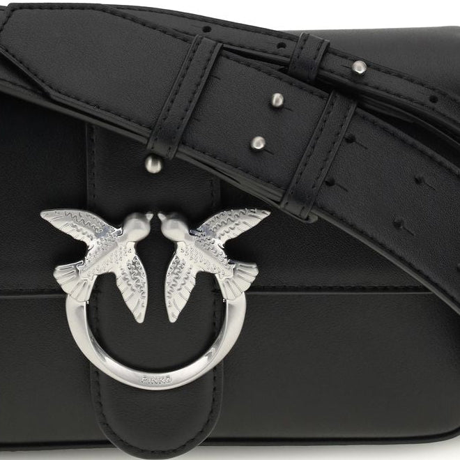 Borsa a spalla Mini in pelle di vitello nera liscia