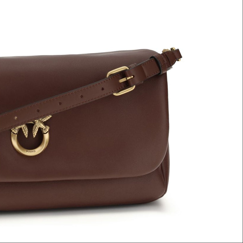 Borsa a spalla in pelle di vitello marrone cioccolato