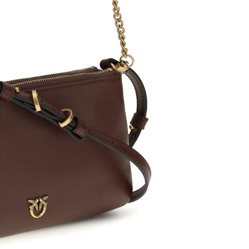 Chocolate brown calf leather mini crossbody bag