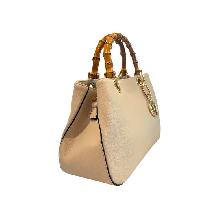 Borsa a mano Beige con manico in Bambù naturale