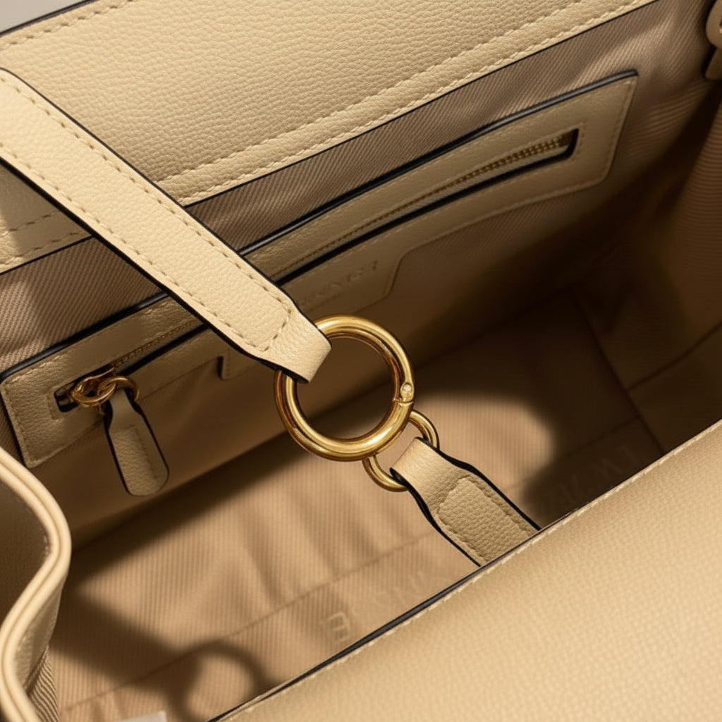 Borsa a mano Beige con manico in Bambù naturale