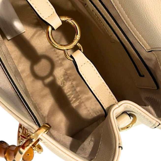 Ivory beige handbag with bamboo handle