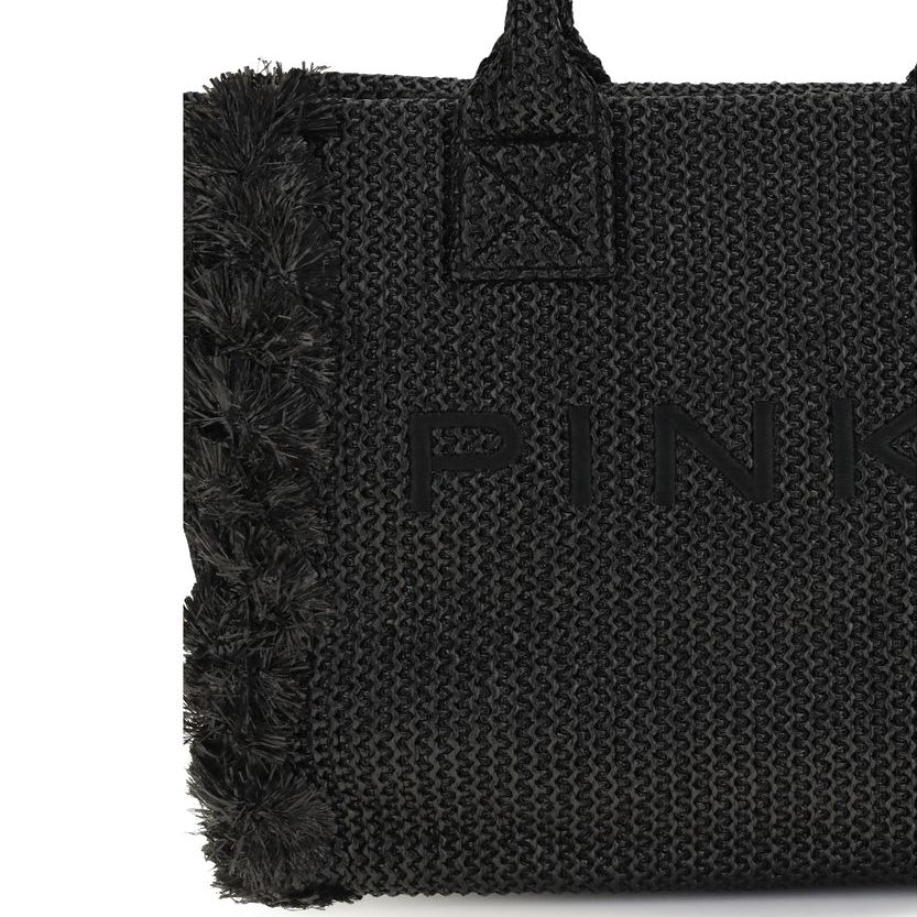 Borsa tote in rafia nera