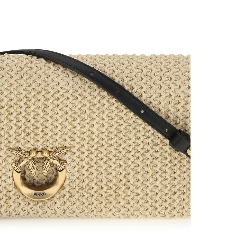 Beige woven raffia crossbody bag