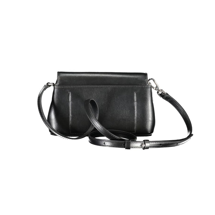 Borsa a spalla nera lucida con chiusura argentata