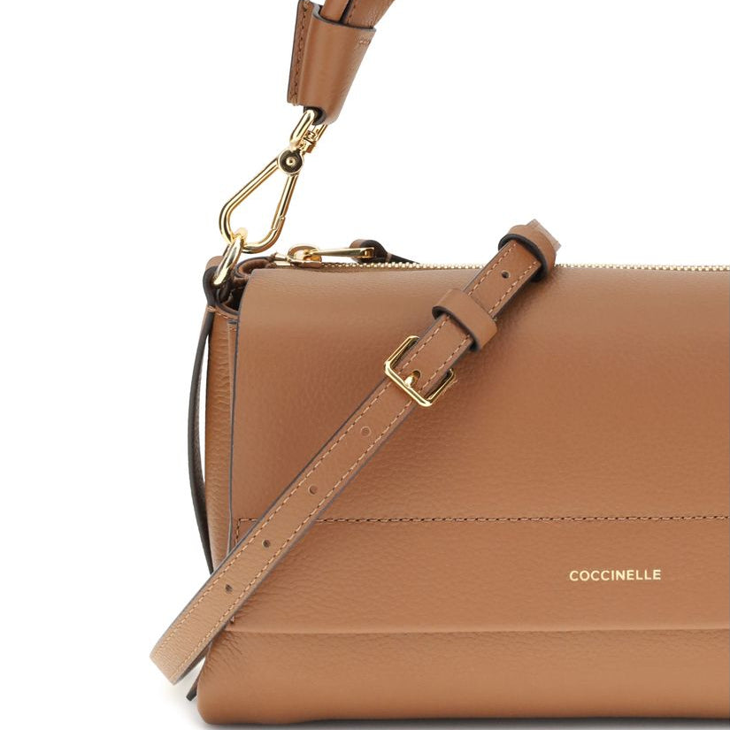 Borsa a spalla in pelle di vitello color tortora