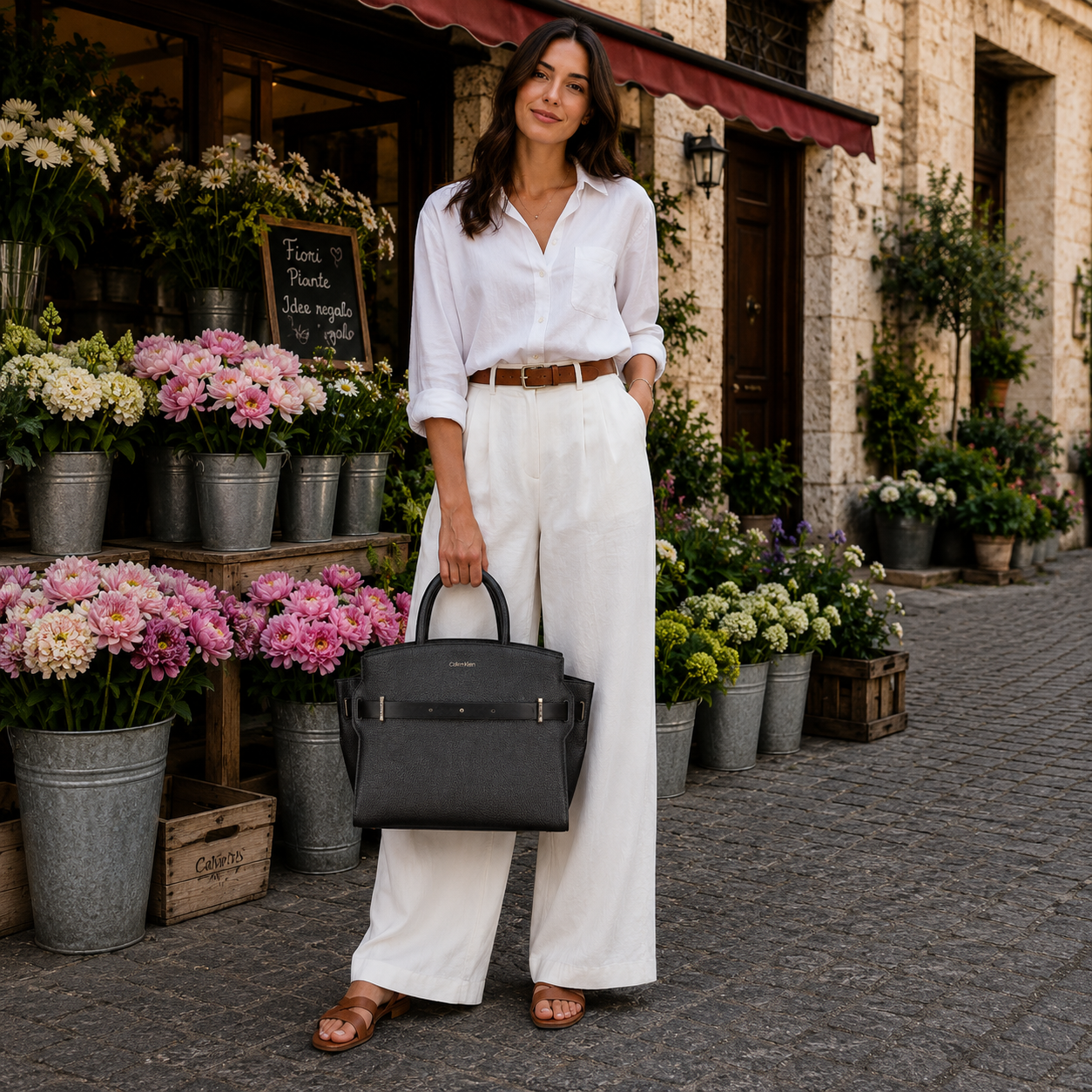 Black Handbag & Shoulder Bag with Front Belt Detail
