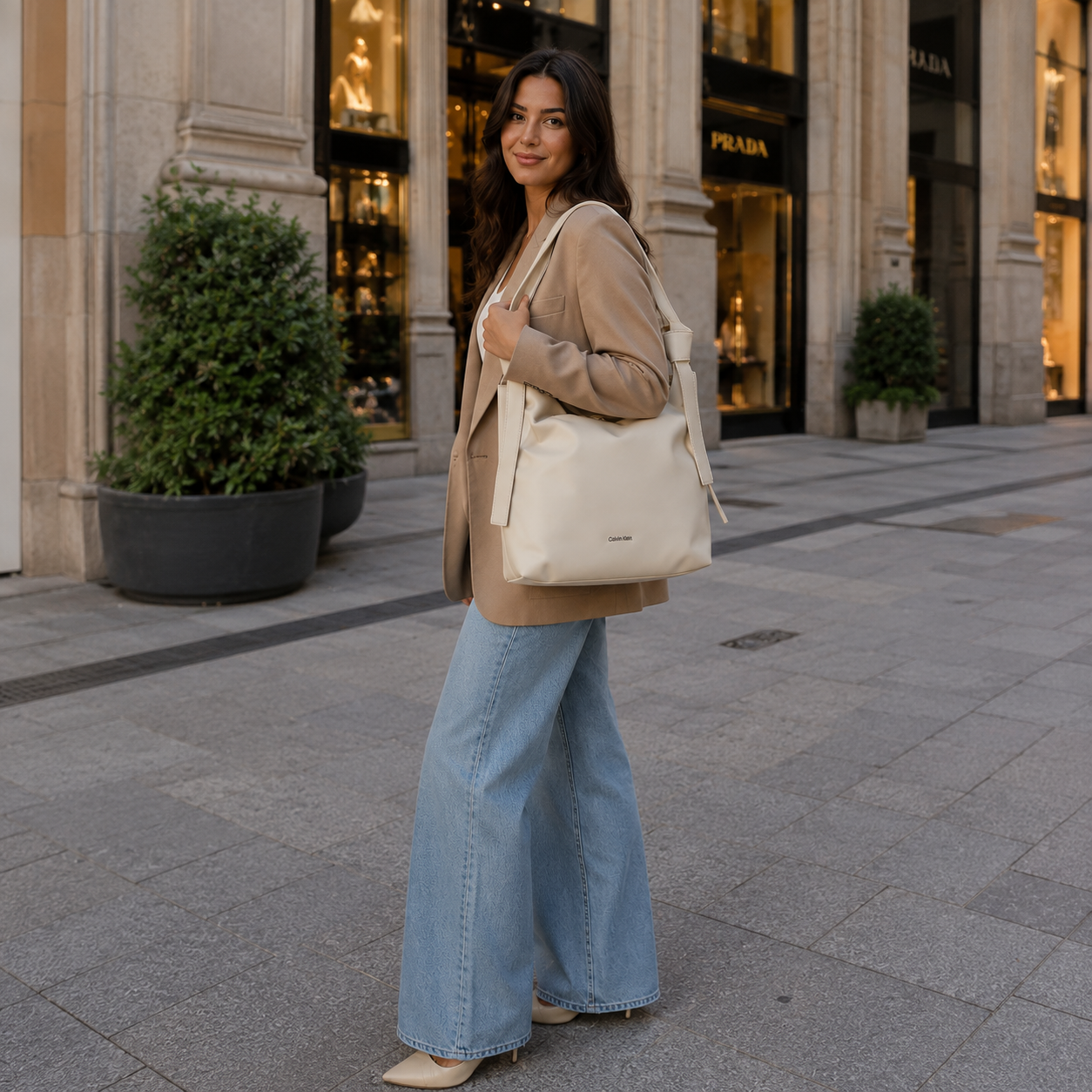 Beige Shoulder Bag with Knot Details