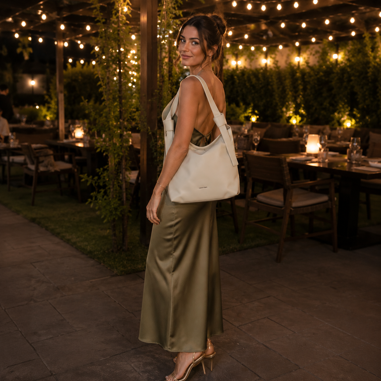 Beige Shoulder Bag with Knot Details