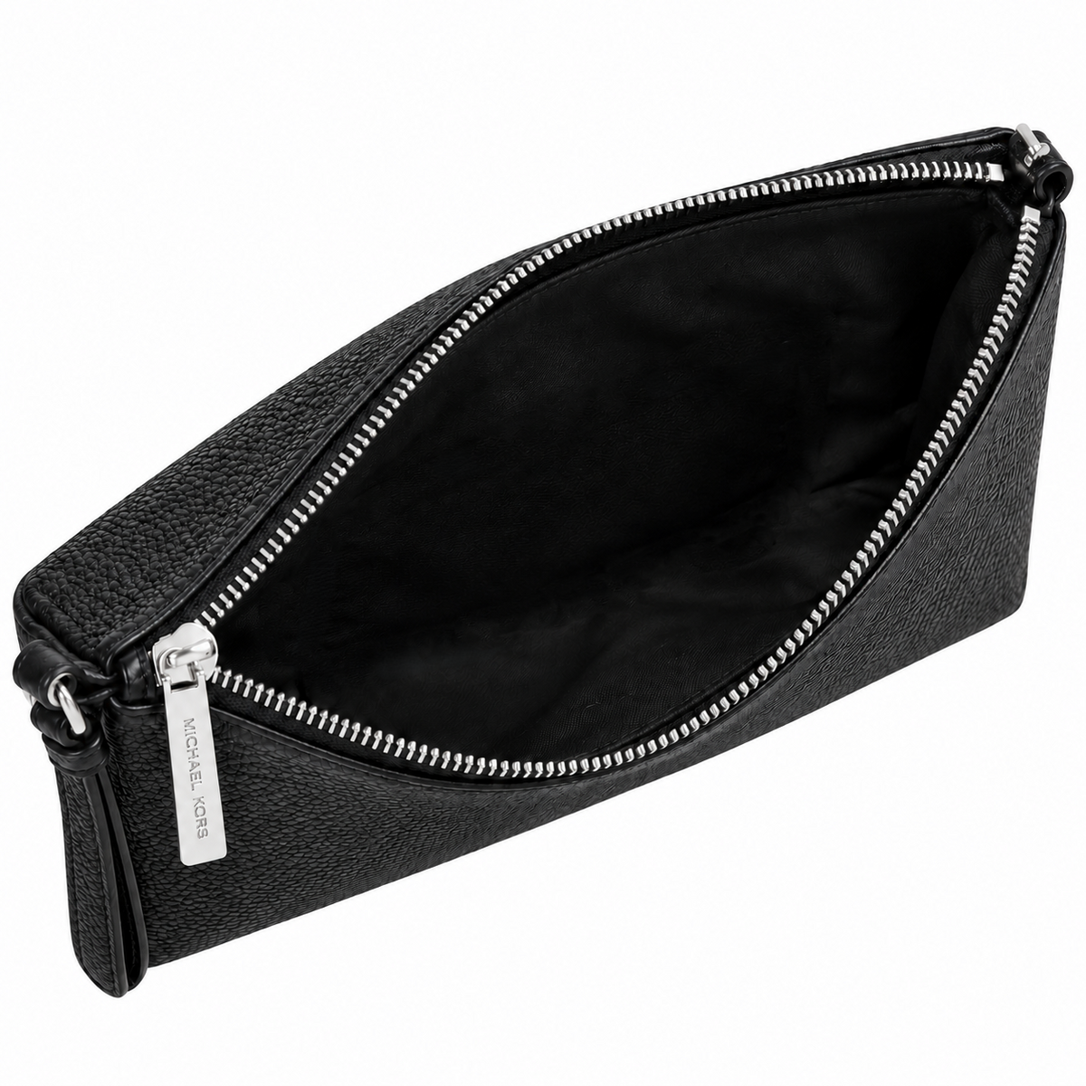 Black Leather Clutch Bag - Silver
