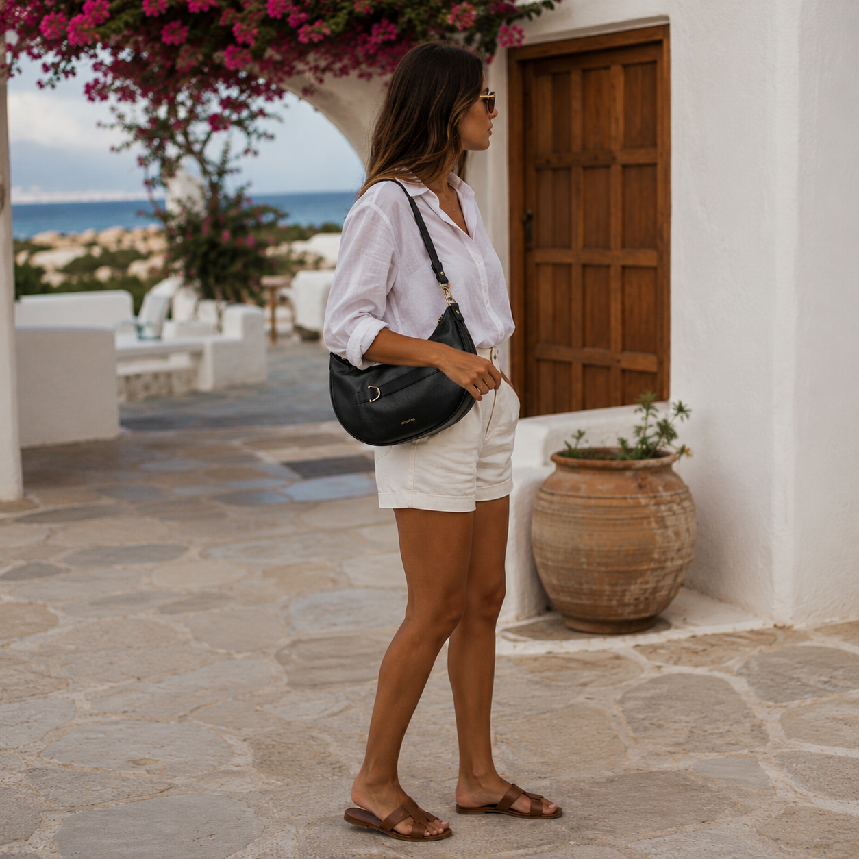 Borsa a spalla in pelle nera