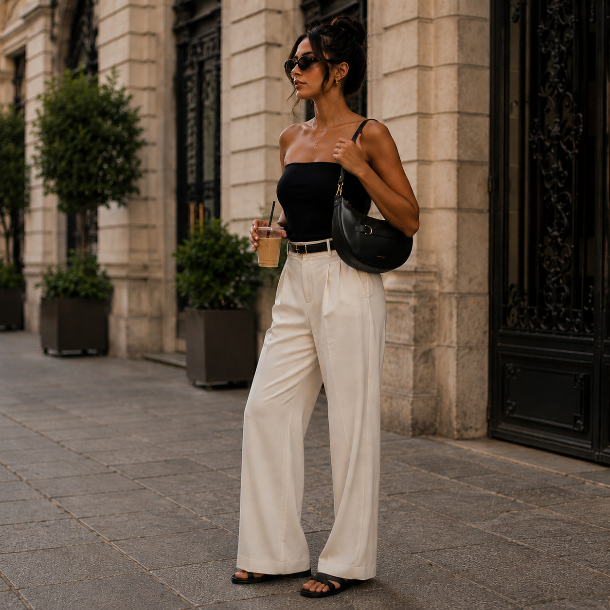 Borsa a spalla in pelle nera