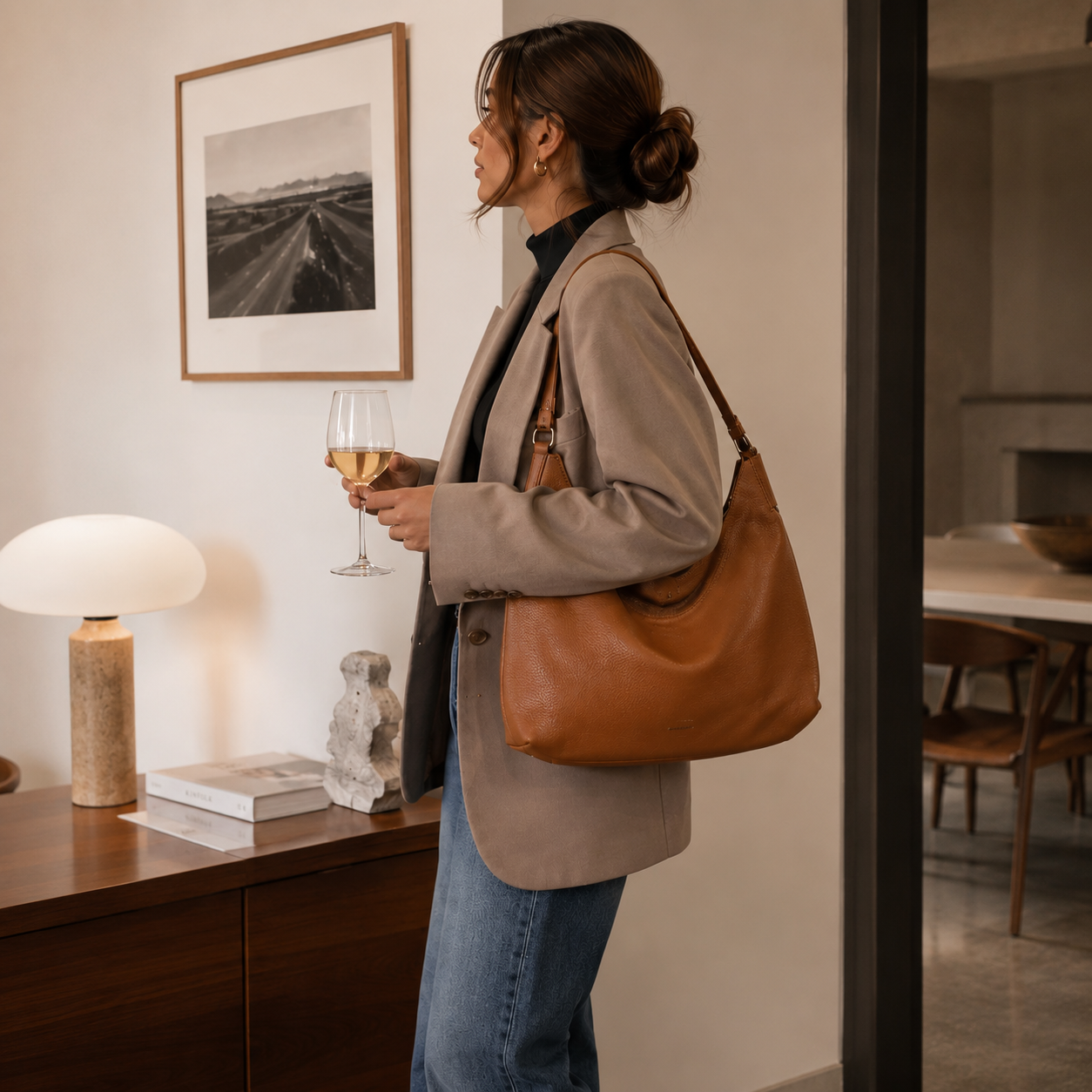 Borsa a spalla in pelle color cognac