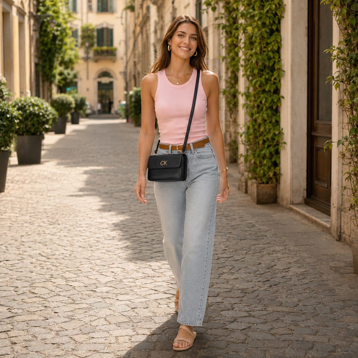 Black Shoulder & Crossbody Bag with Elegant Gold CK Detail