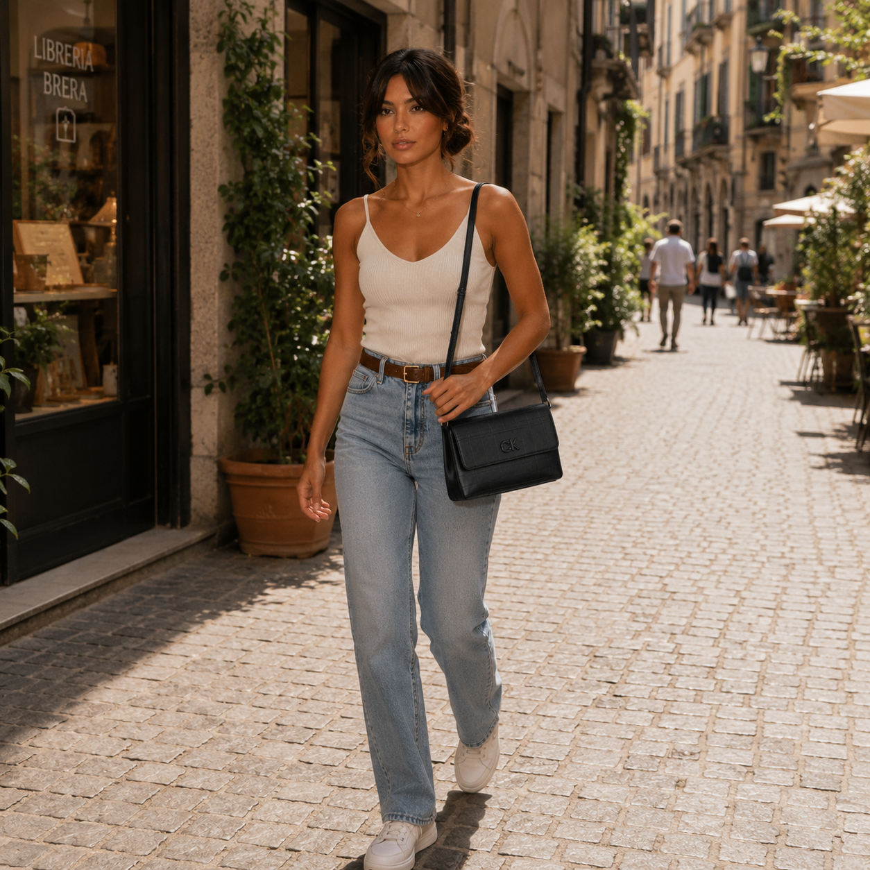 Black Plaid Effect Shoulder and Crossbody Bag