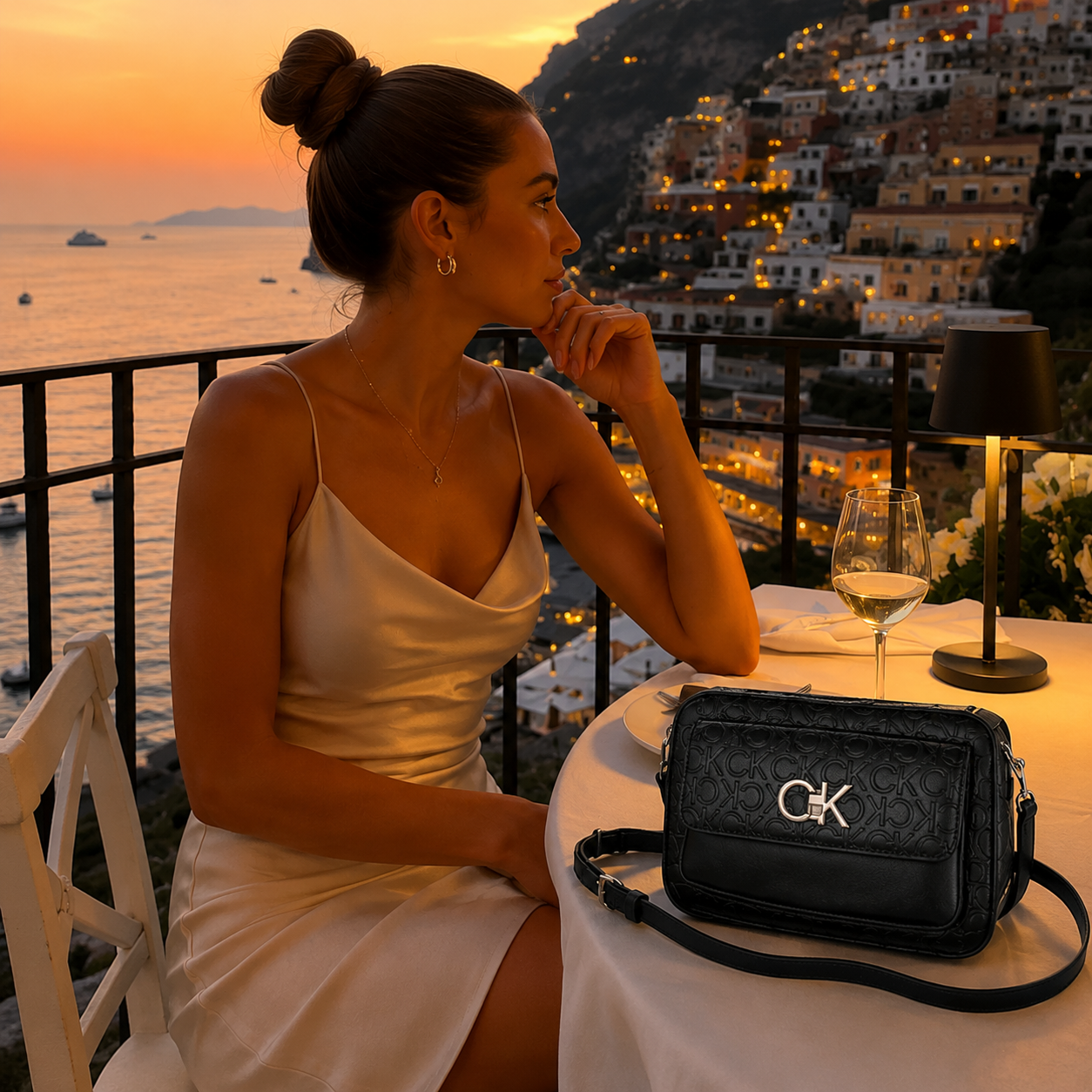 Borsa a Spalla & Tracolla Nera con Monogramma CK