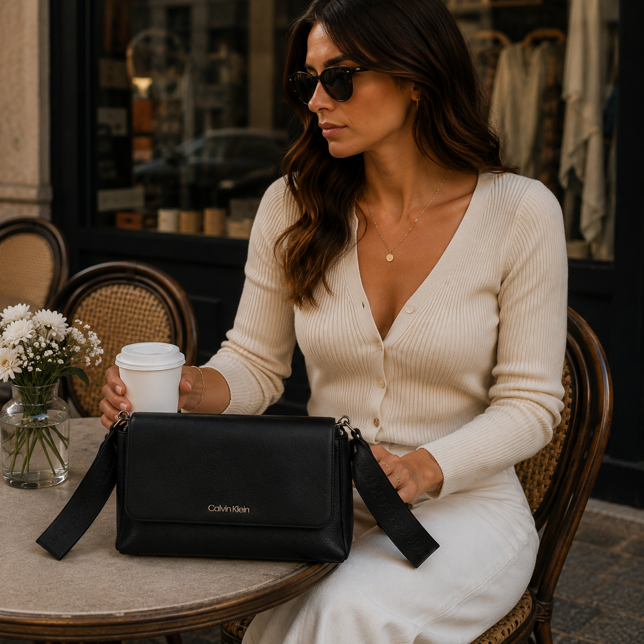 Crossbody & Shoulder Bag Black Smooth Flap Design