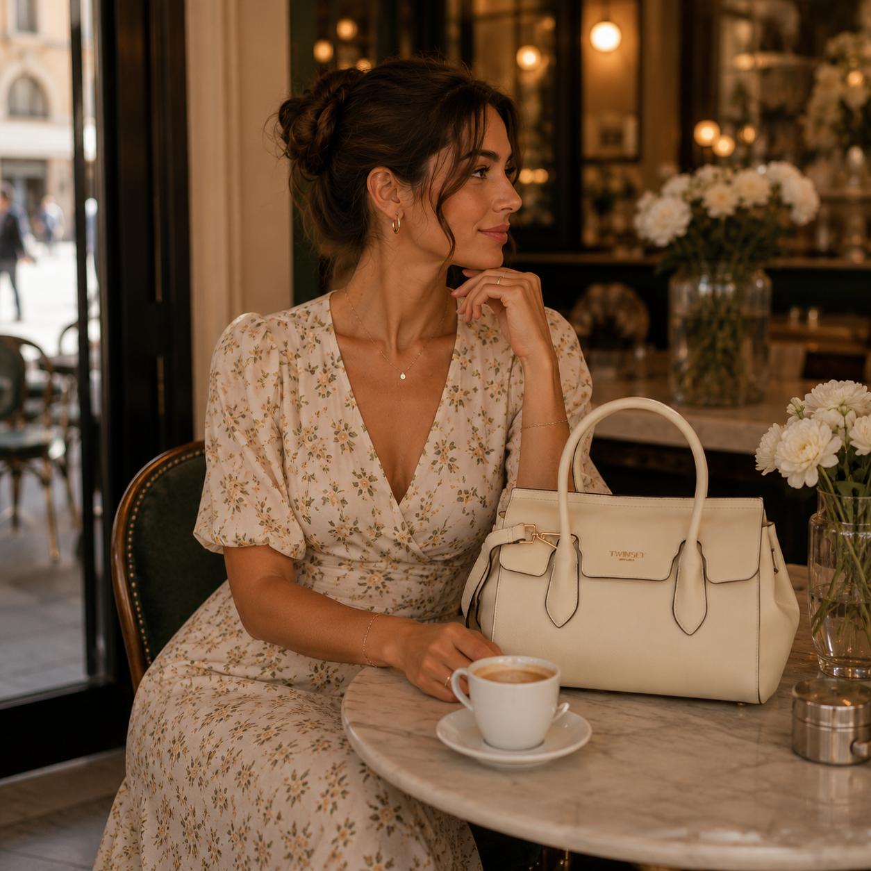 Beige Structured Handbag