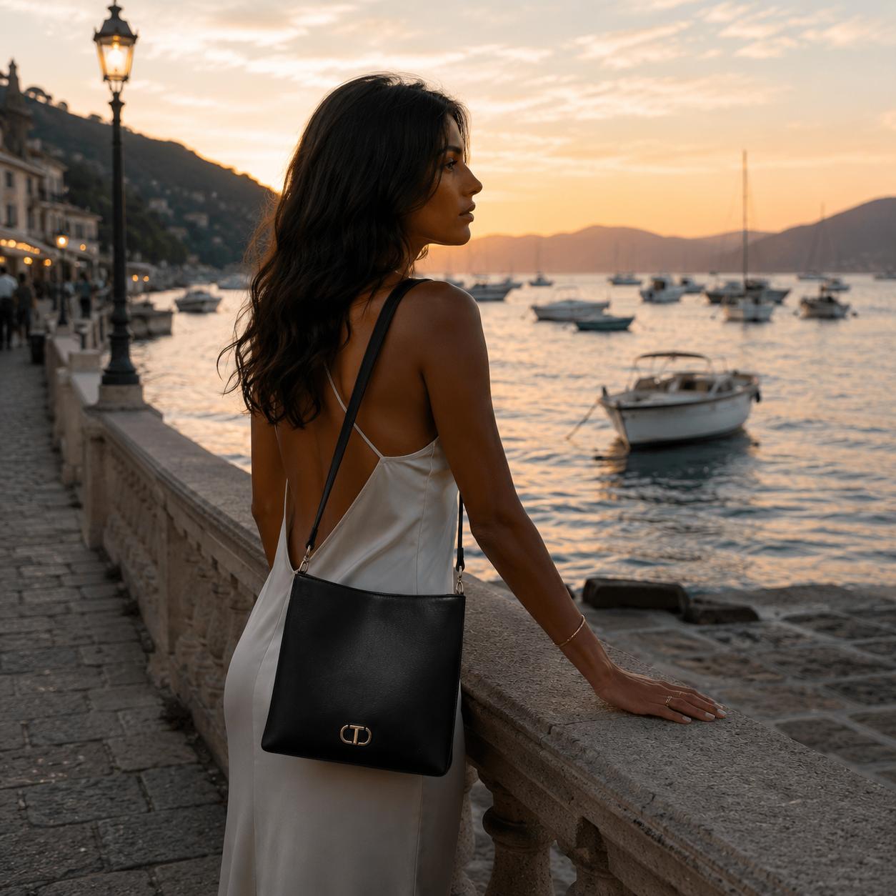 Black Shoulder Bag with gold details