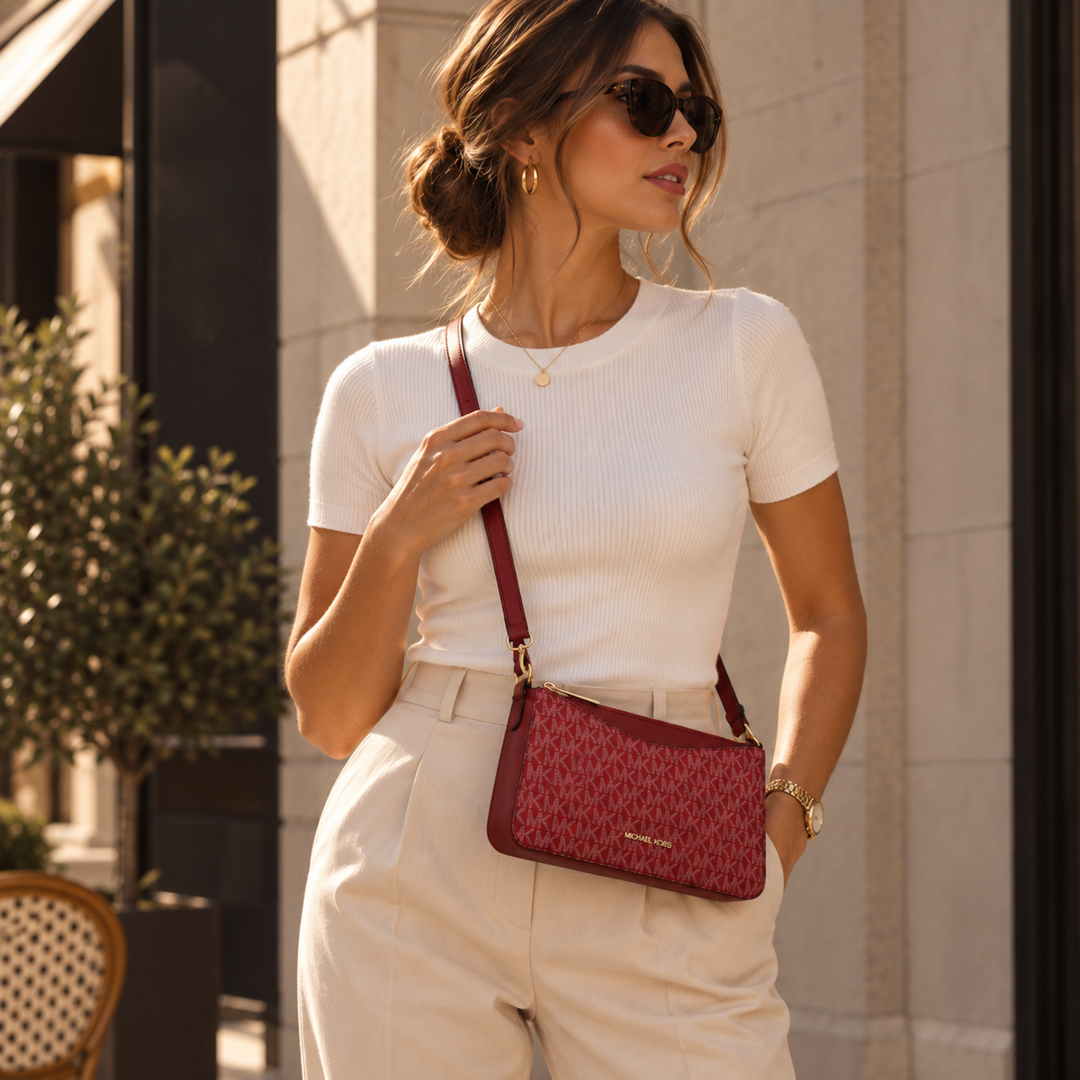 Monogrammed canvas Crossbody bag - Cherry Red