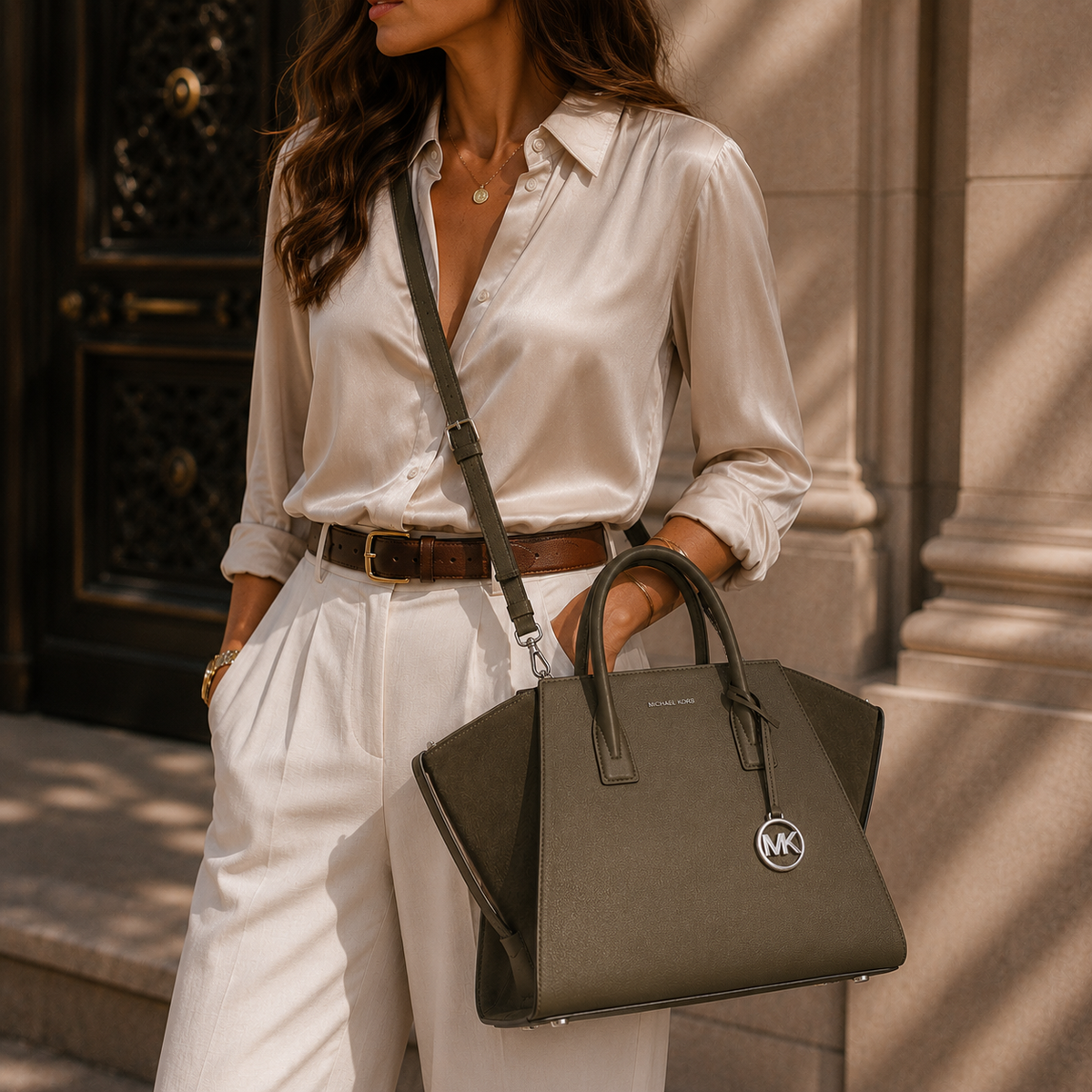 Leather Handbag - Olive green