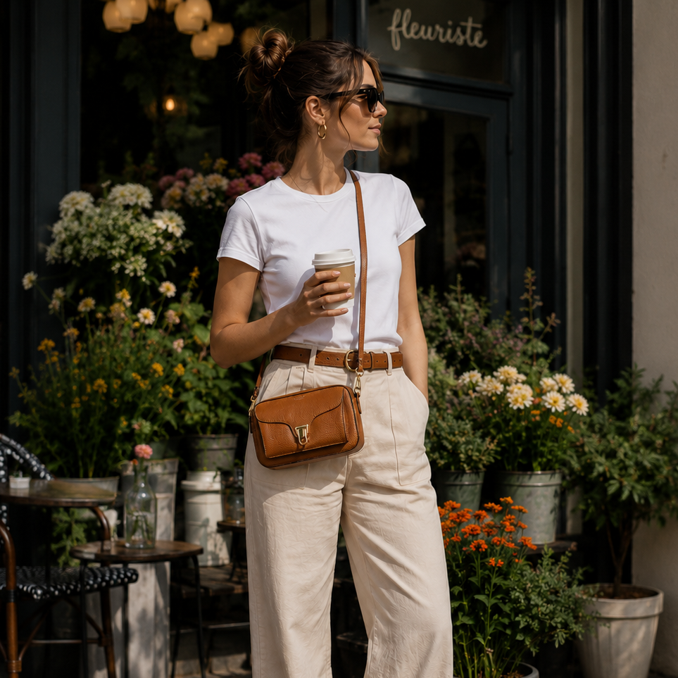 Cognac Brown Leather Crossbody Bag