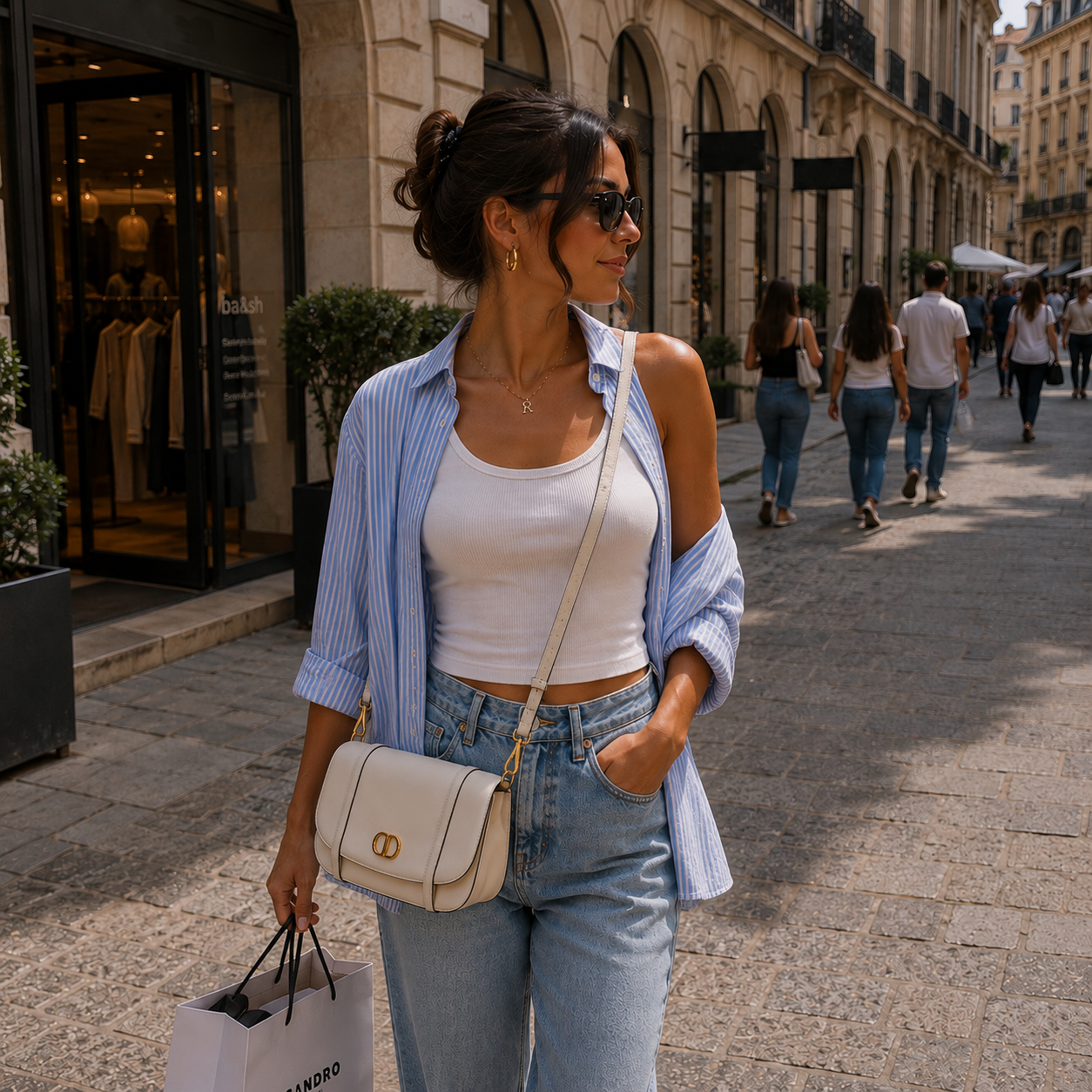 Ivory White Shoulder Bag with gold details